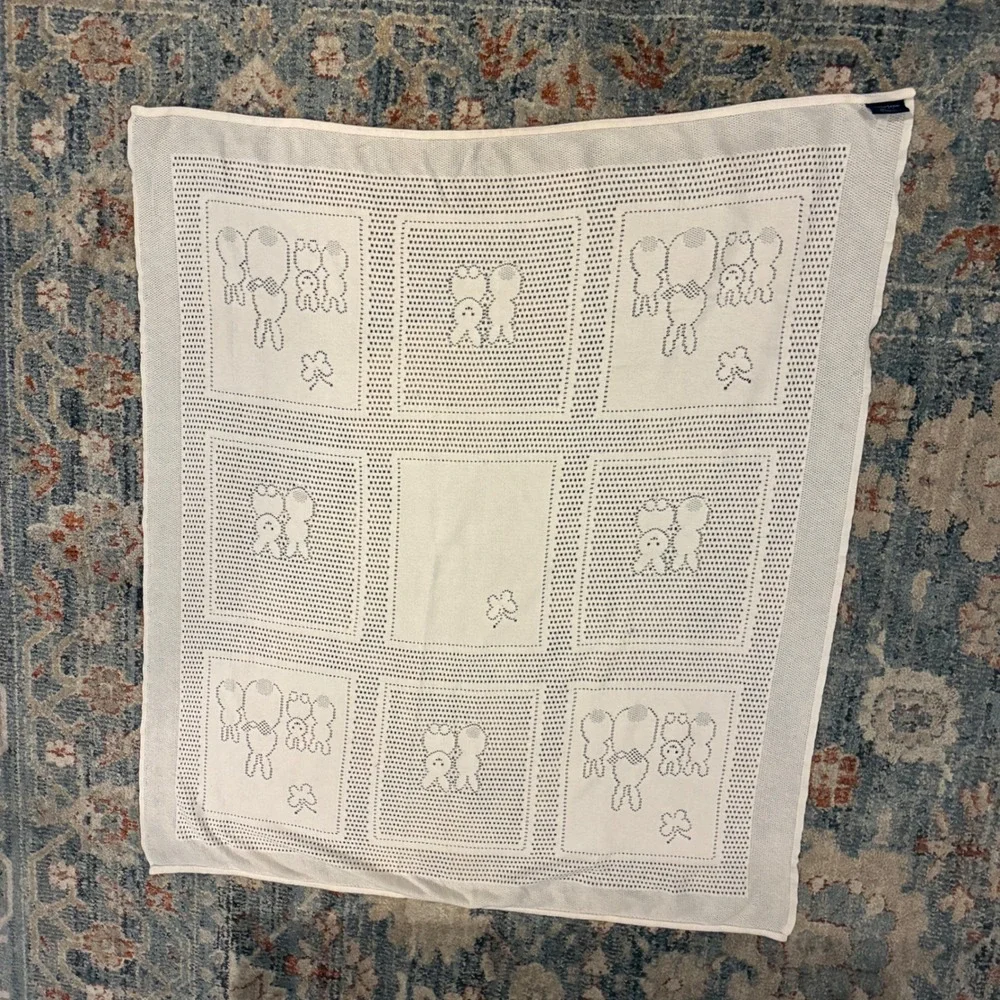 Lands End Baby Blanket Infant White Bunny Pointelle Cotton Nursery Cottagecore